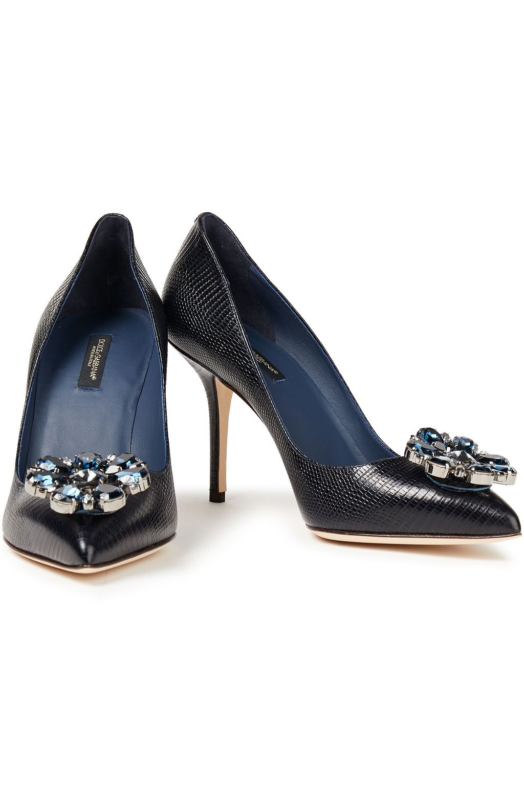 DOLCE&GABBANA Embellished lizard-effect leather pumps