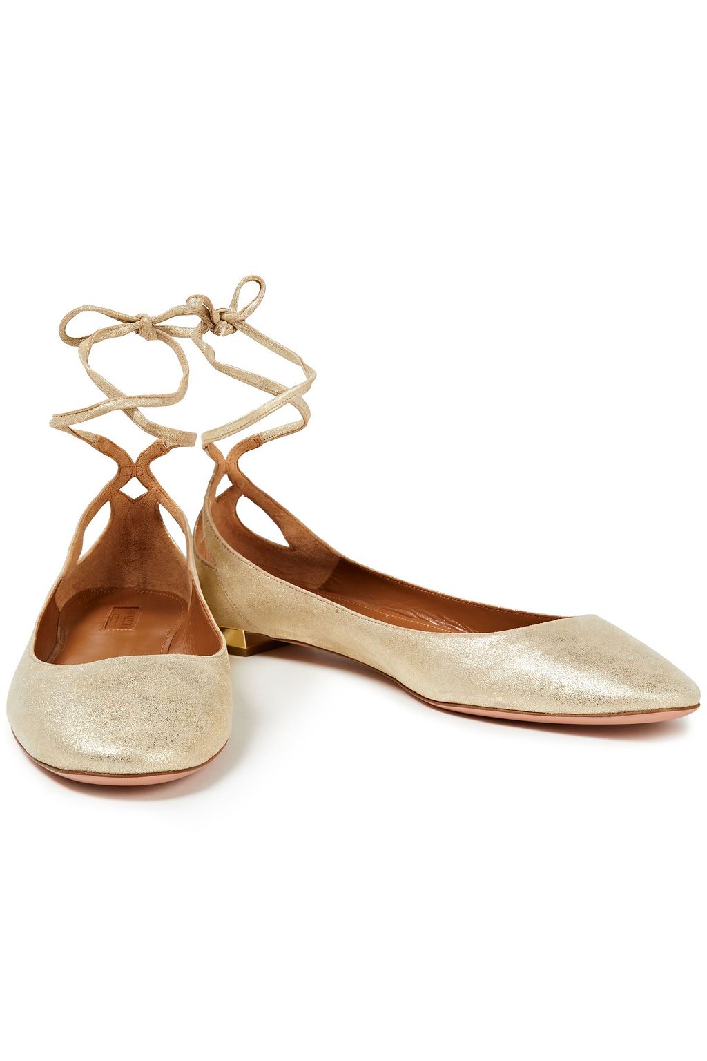 AQUAZZURA Heart Breaker cutout metallic suede ballet flats