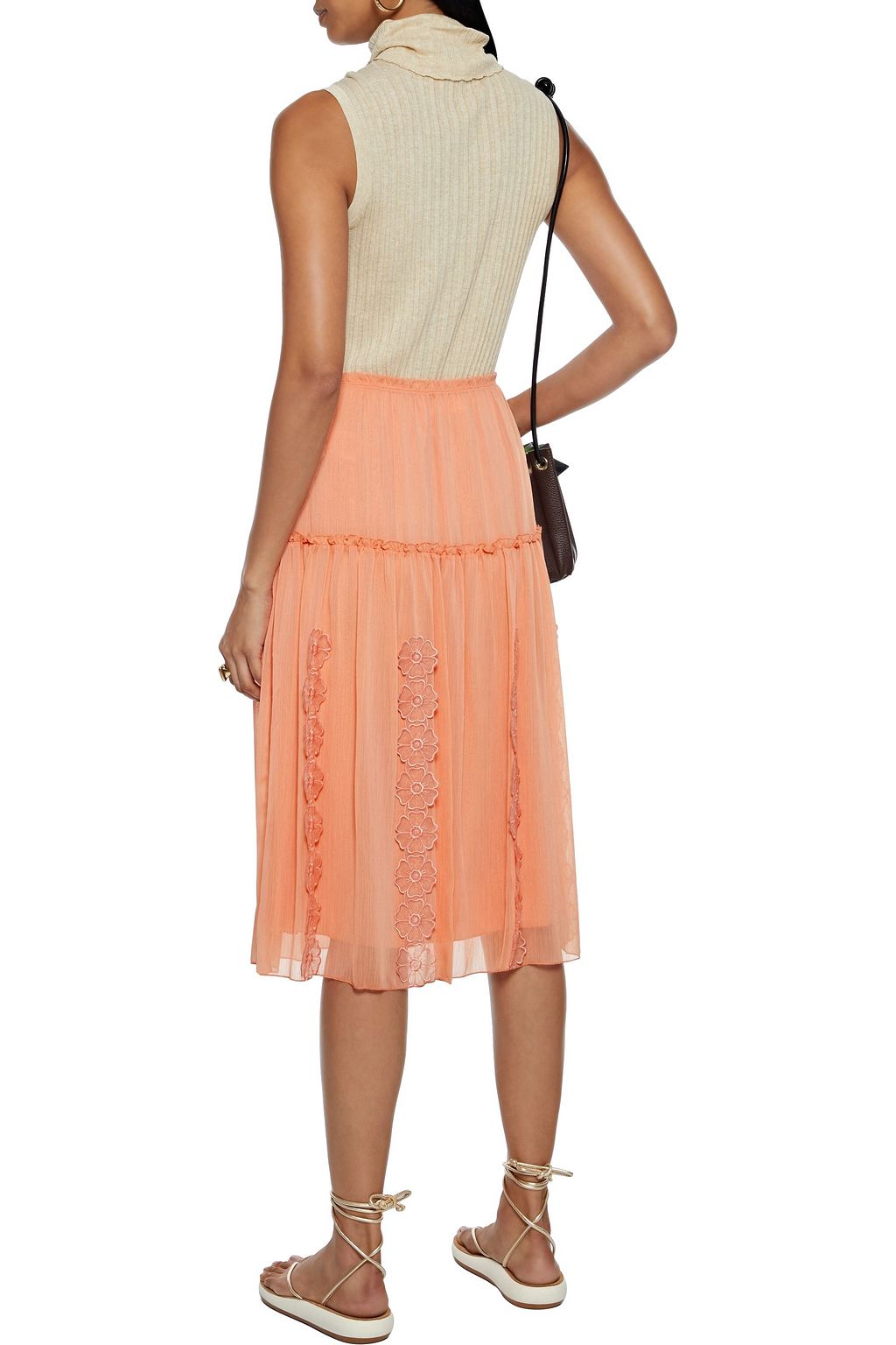 SEE BY CHLOÉ Floral-appliquéd gathered crepon skirt