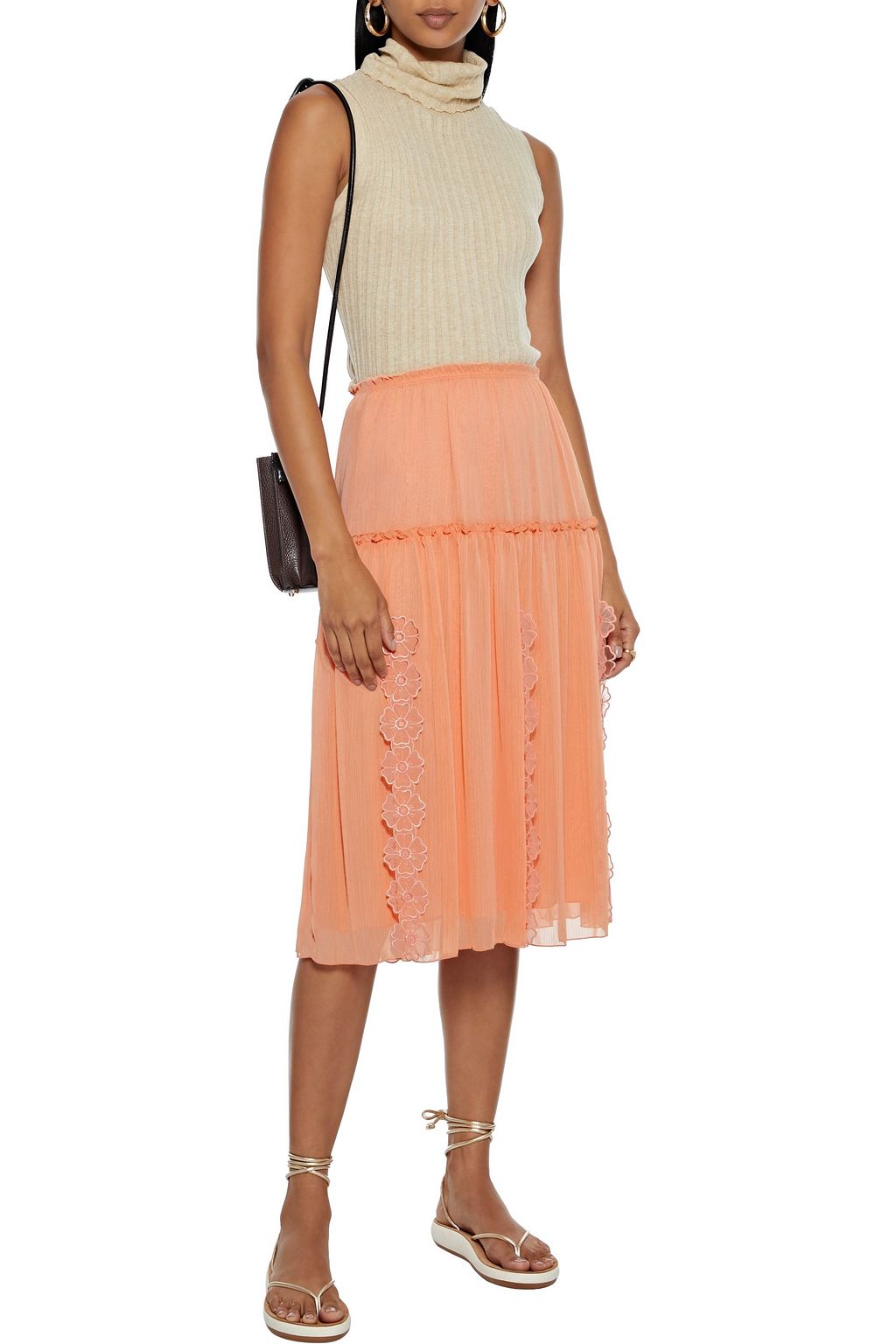 SEE BY CHLOÉ Floral-appliquéd gathered crepon skirt
