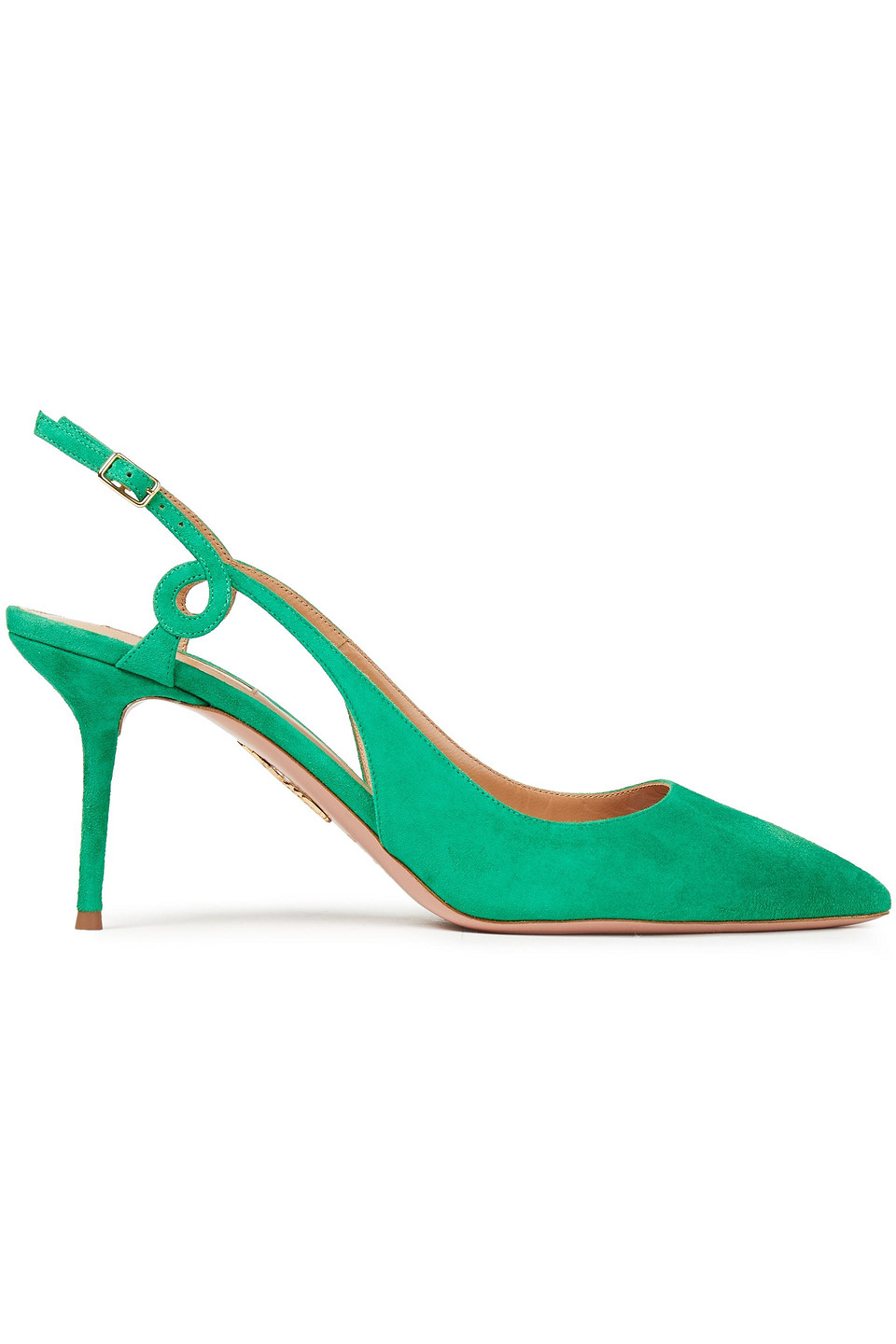 Aquazzura Woman Serpentine 75 Cutout Suede Slingback Pumps Green Size 38