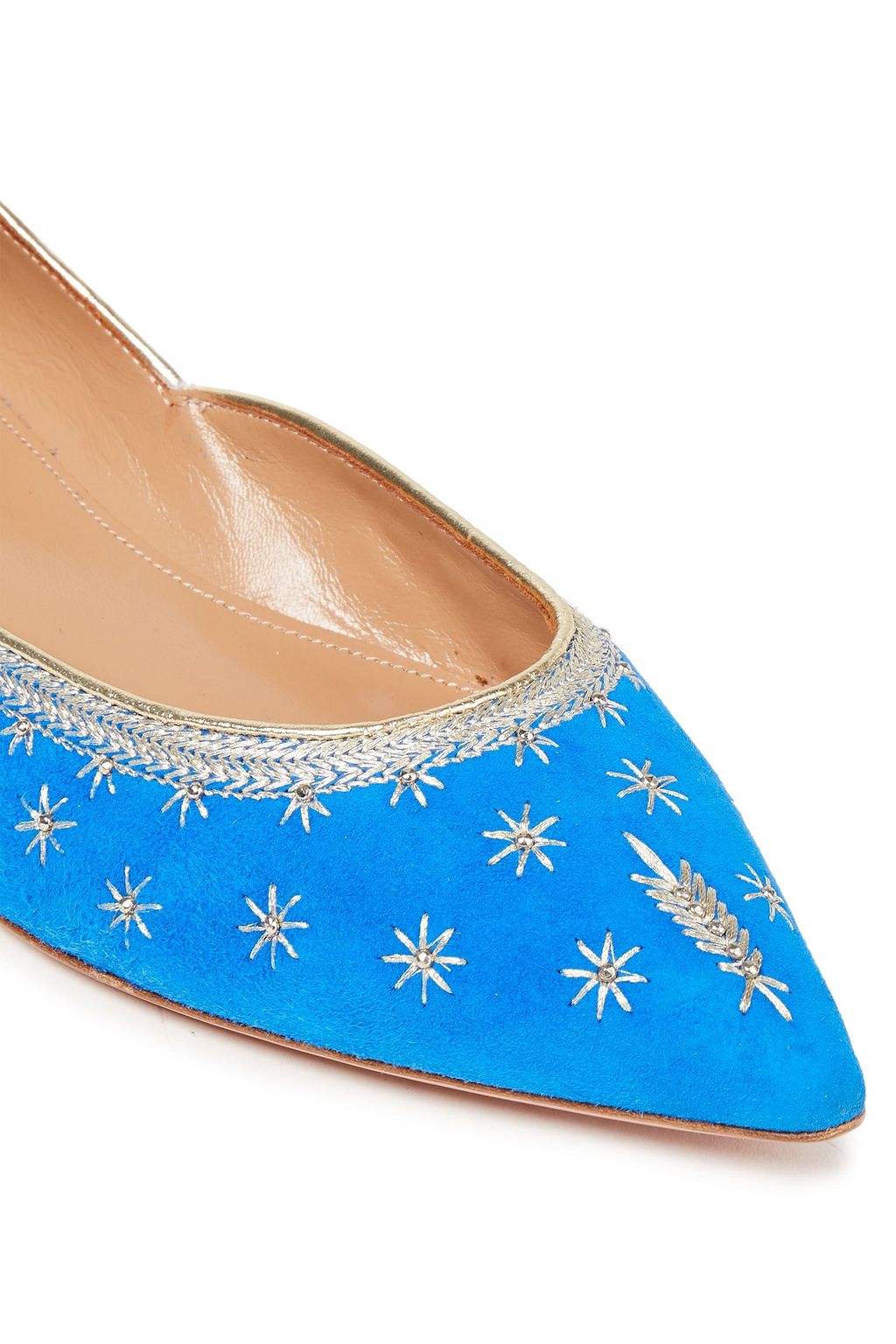AQUAZZURA Bliss lace-up embellished suede point-toe flats