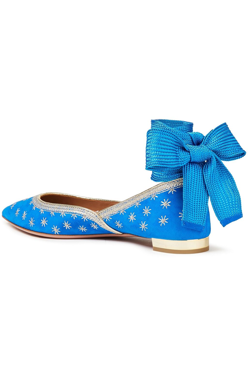 AQUAZZURA Bliss lace-up embellished suede point-toe flats