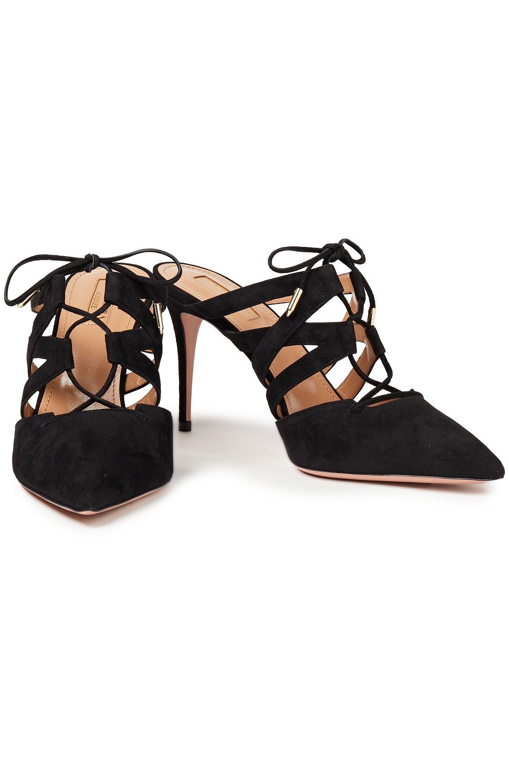 AQUAZZURA Belgravia 85 lace-up suede mules