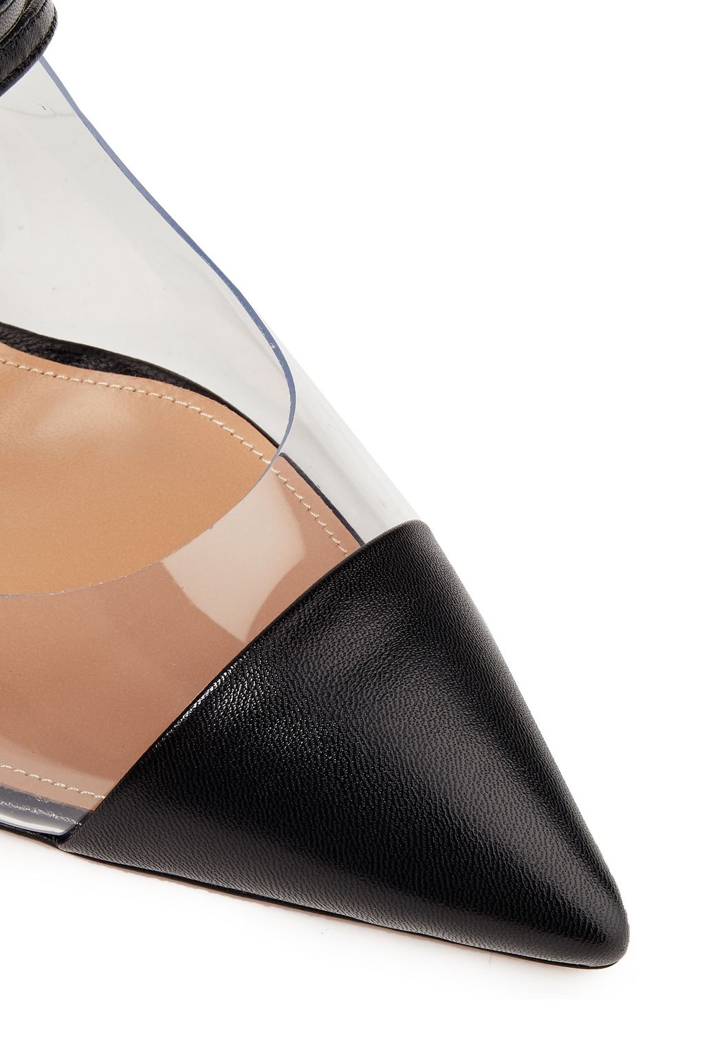 AQUAZZURA Oz 85 faux pearl-embellished leather and PVC mules