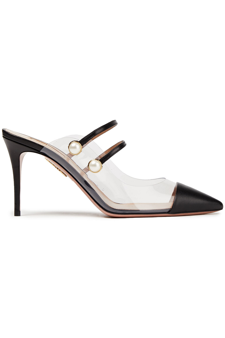 Aquazzura Woman Oz 85 Faux Pearl-embellished Leather And Pvc Mules Black Size 39.5