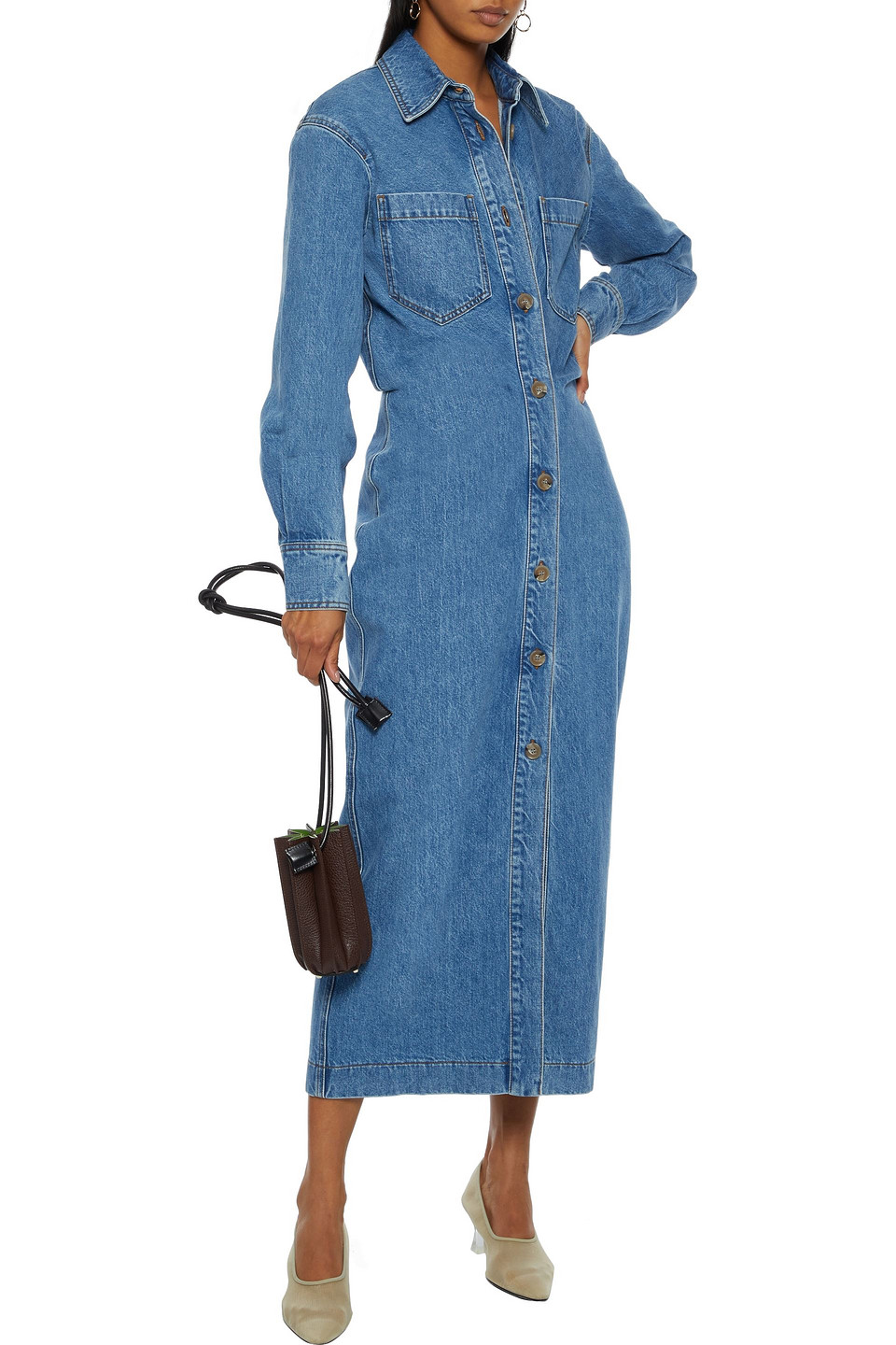 Nanushka Ridley Denim Midi Shirt Dress 