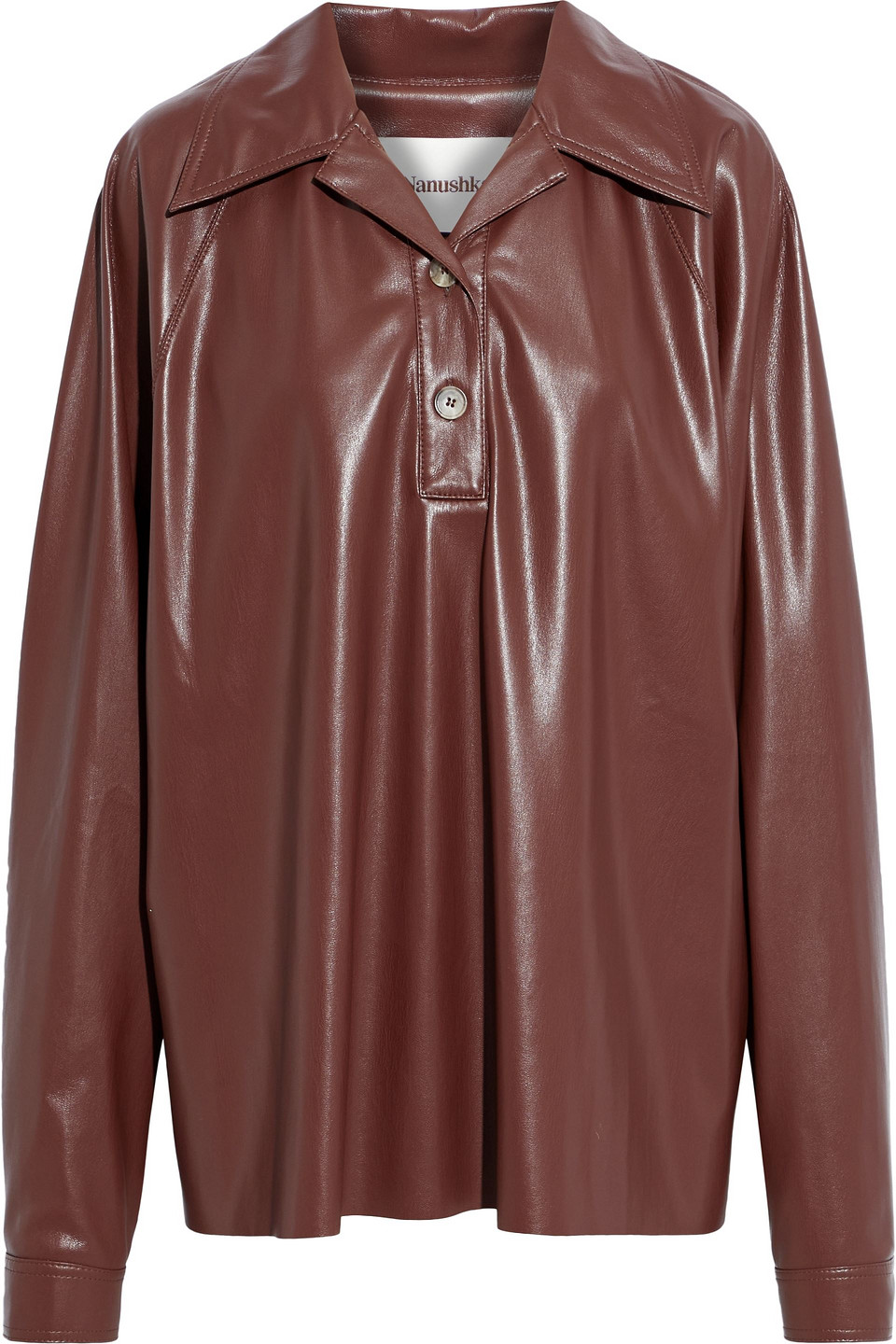 nanushka - keiron gathered vegan leather shirt - brown - m