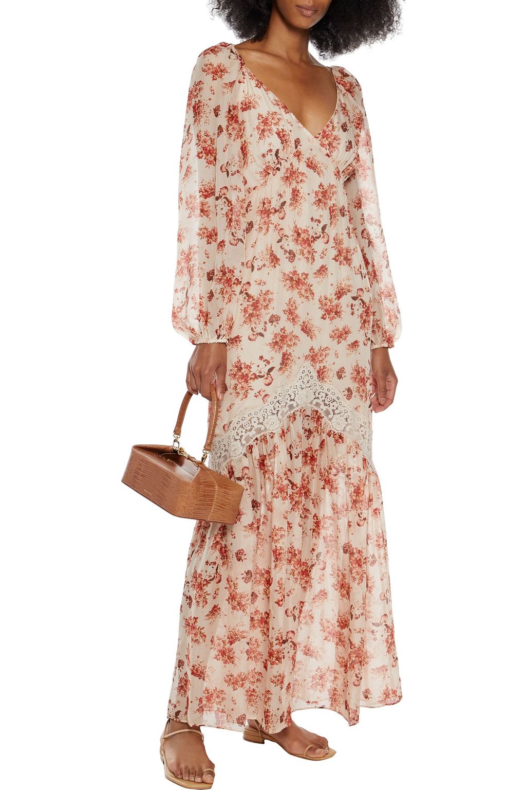 CAMI NYC Francie lace-trimmed floral-print silk-chiffon maxi dress