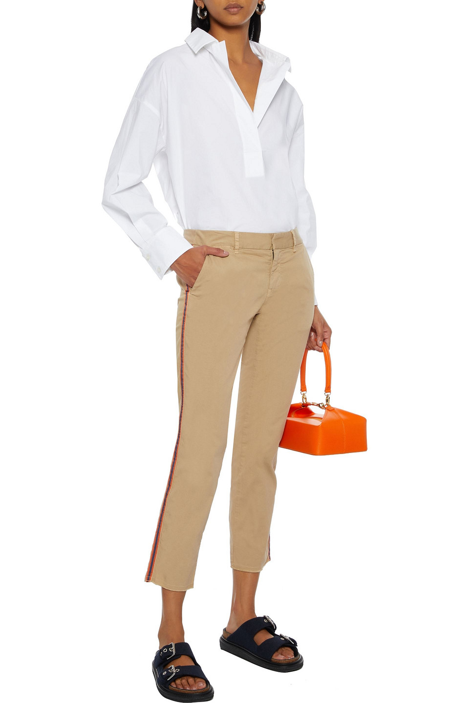 Nili Lotan East Hampton Cropped Stretch-cotton Twill Slim-leg Pants In Beige