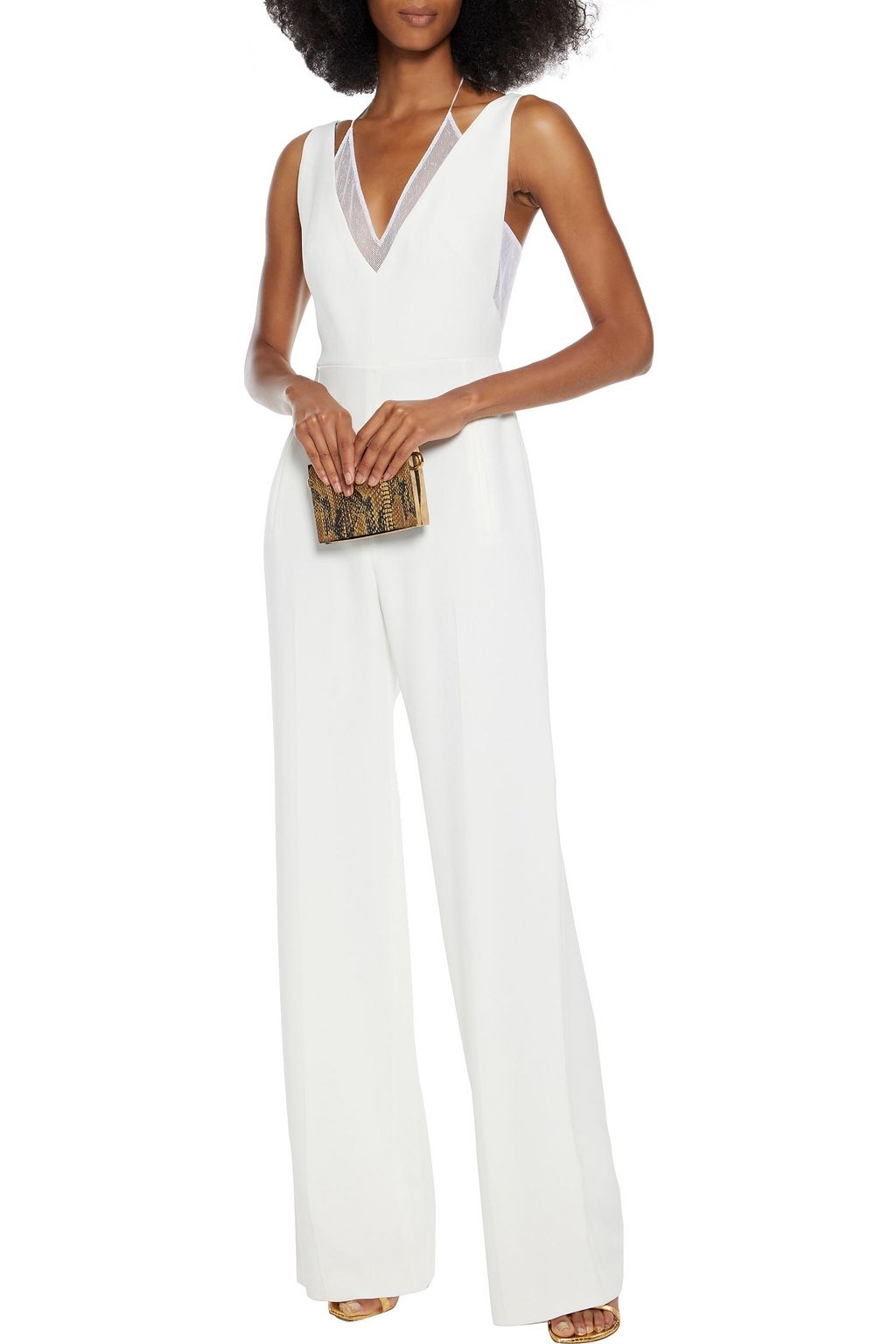 ROLAND MOURET Hartnell tulle-trimmed crepe wide-leg jumpsuit