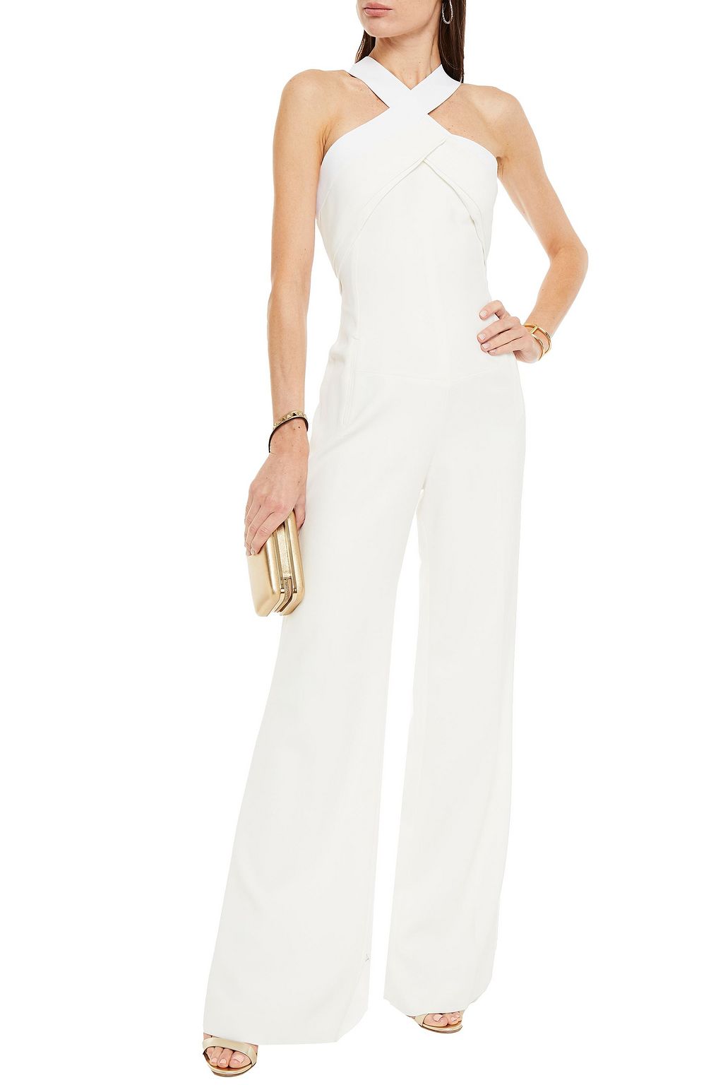 ROLAND MOURET Danielson off-the-shoulder crepe peplum jumpsuit