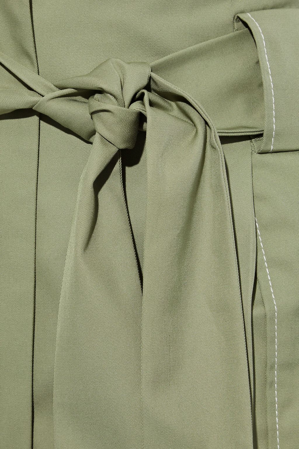 SANDRO Cropped belted pleated cotton-twill straight-leg pants