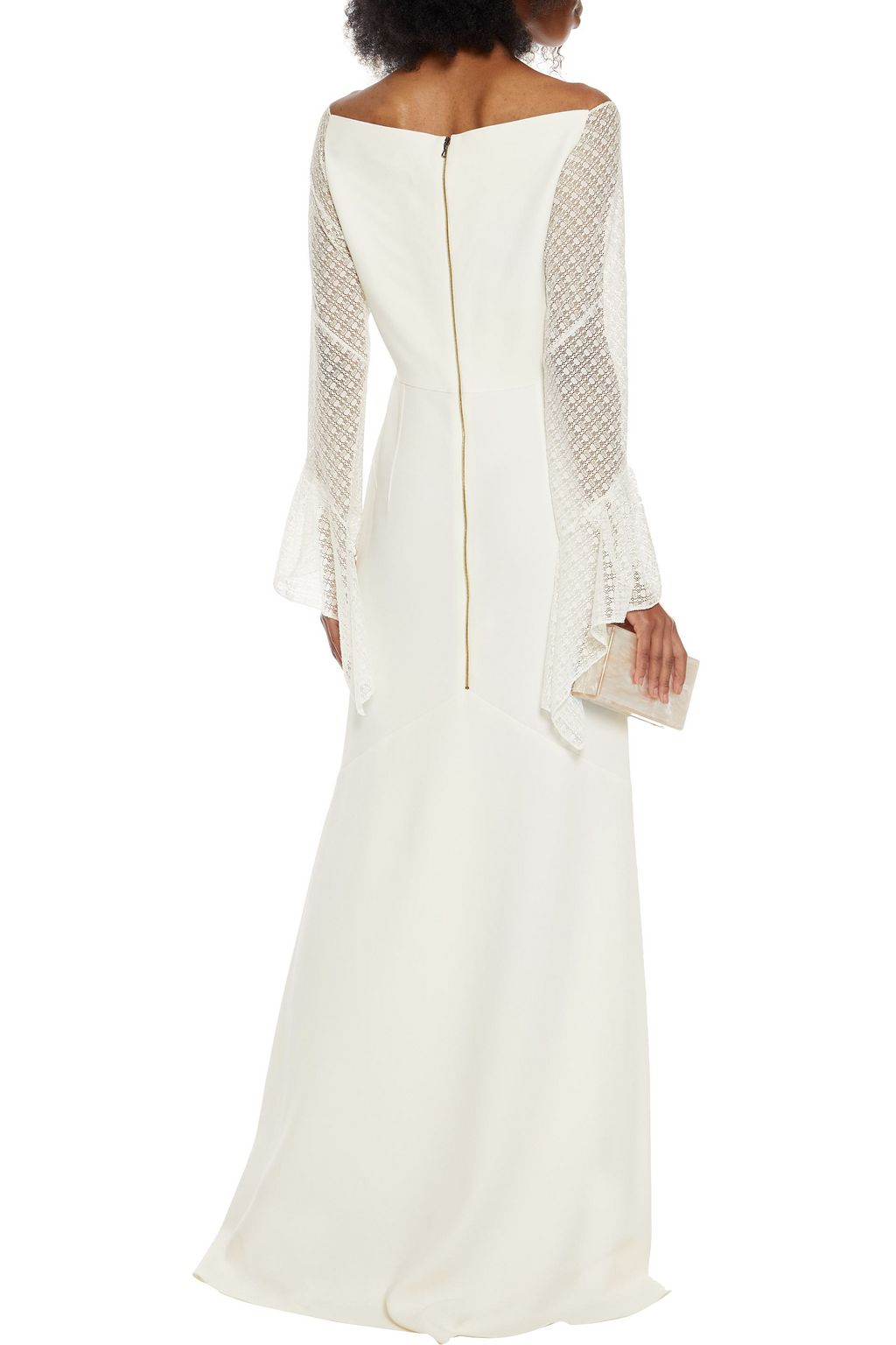 ROLAND MOURET Hafren lace-paneled pintucked crepe gown