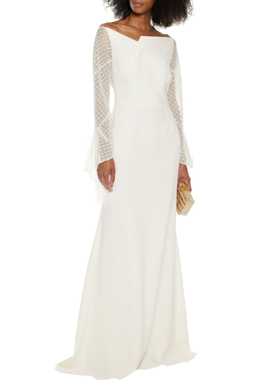 ROLAND MOURET Hafren lace-paneled pintucked crepe gown