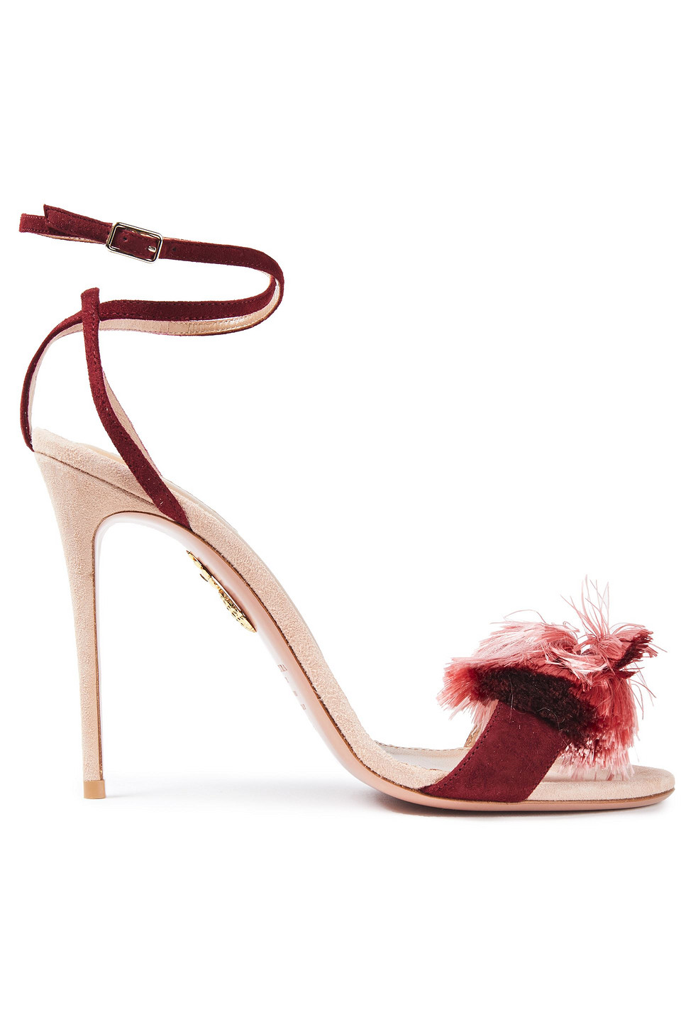 Aquazzura Woman Lotus Blossom 105 Tasseled Two-tone Suede Sandals Burgundy Size 39
