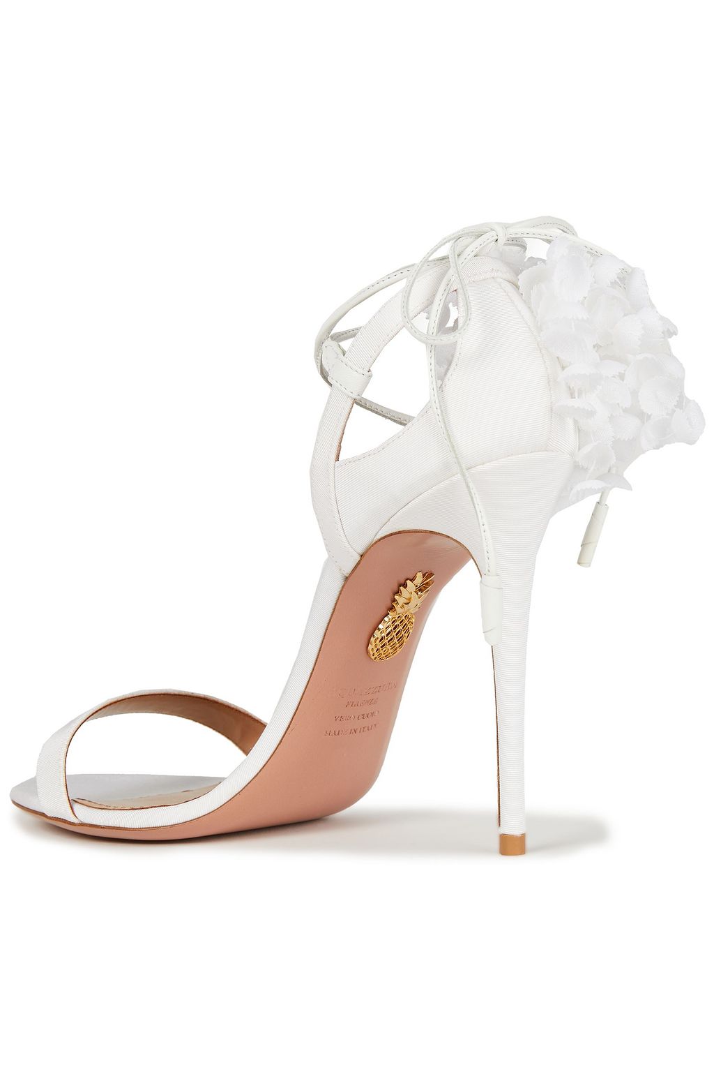 AQUAZZURA Lily Of The Valley 105 floral-appliquéd grosgrain sandals