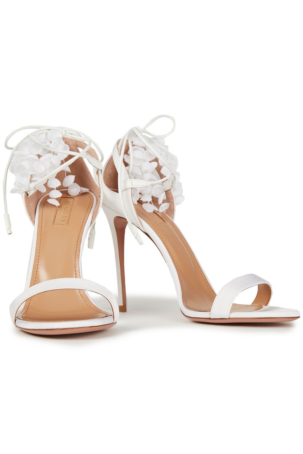 AQUAZZURA Lily Of The Valley 105 floral-appliquéd grosgrain sandals