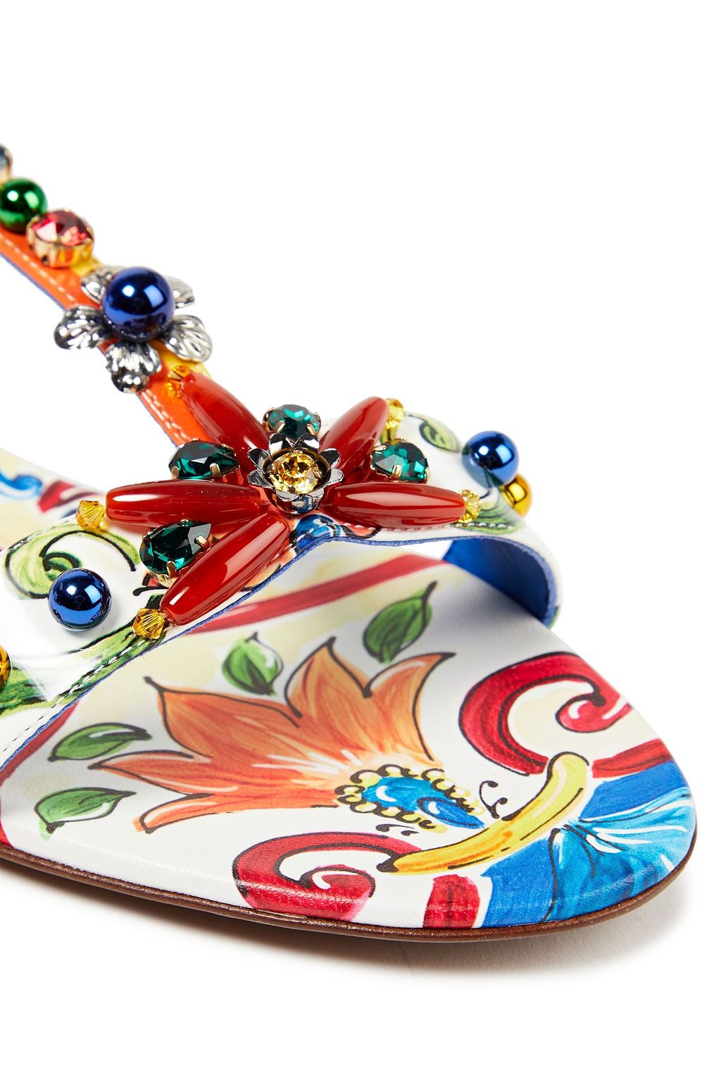DOLCE&GABBANA Embellished printed leather sandals