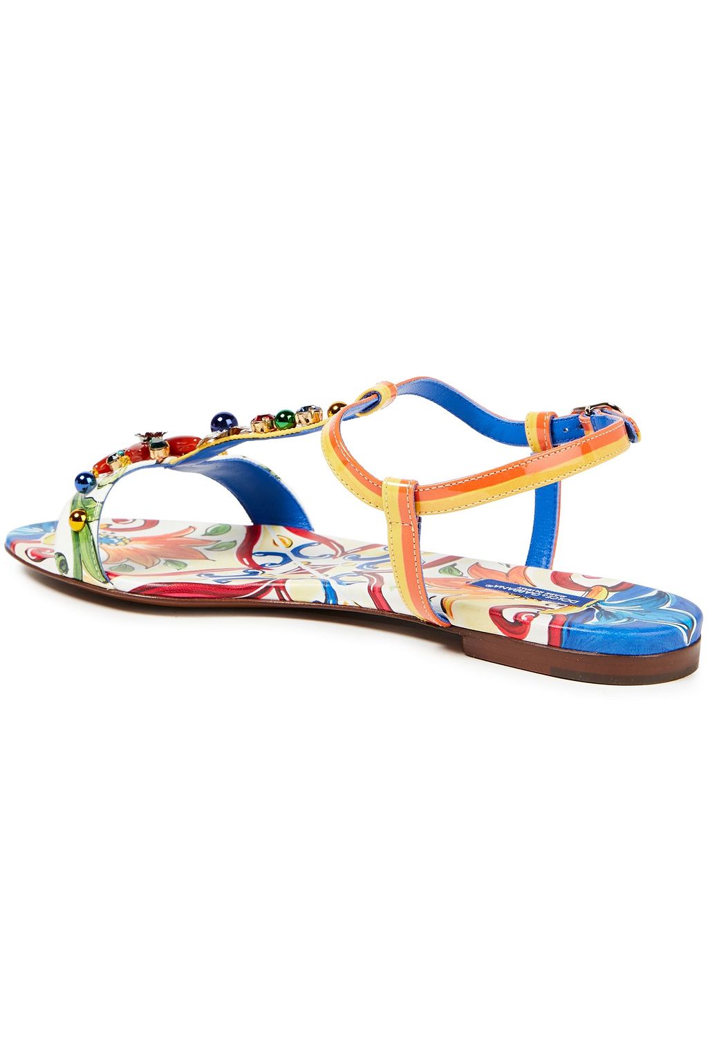 DOLCE&GABBANA Embellished printed leather sandals
