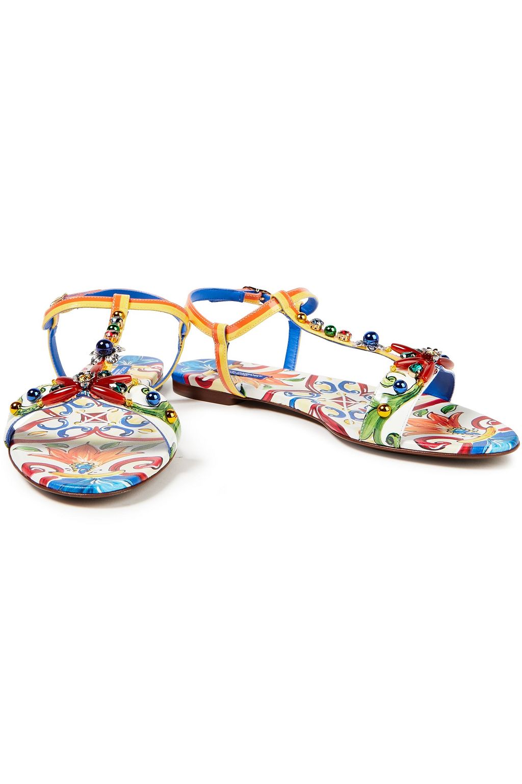 DOLCE&GABBANA Embellished printed leather sandals