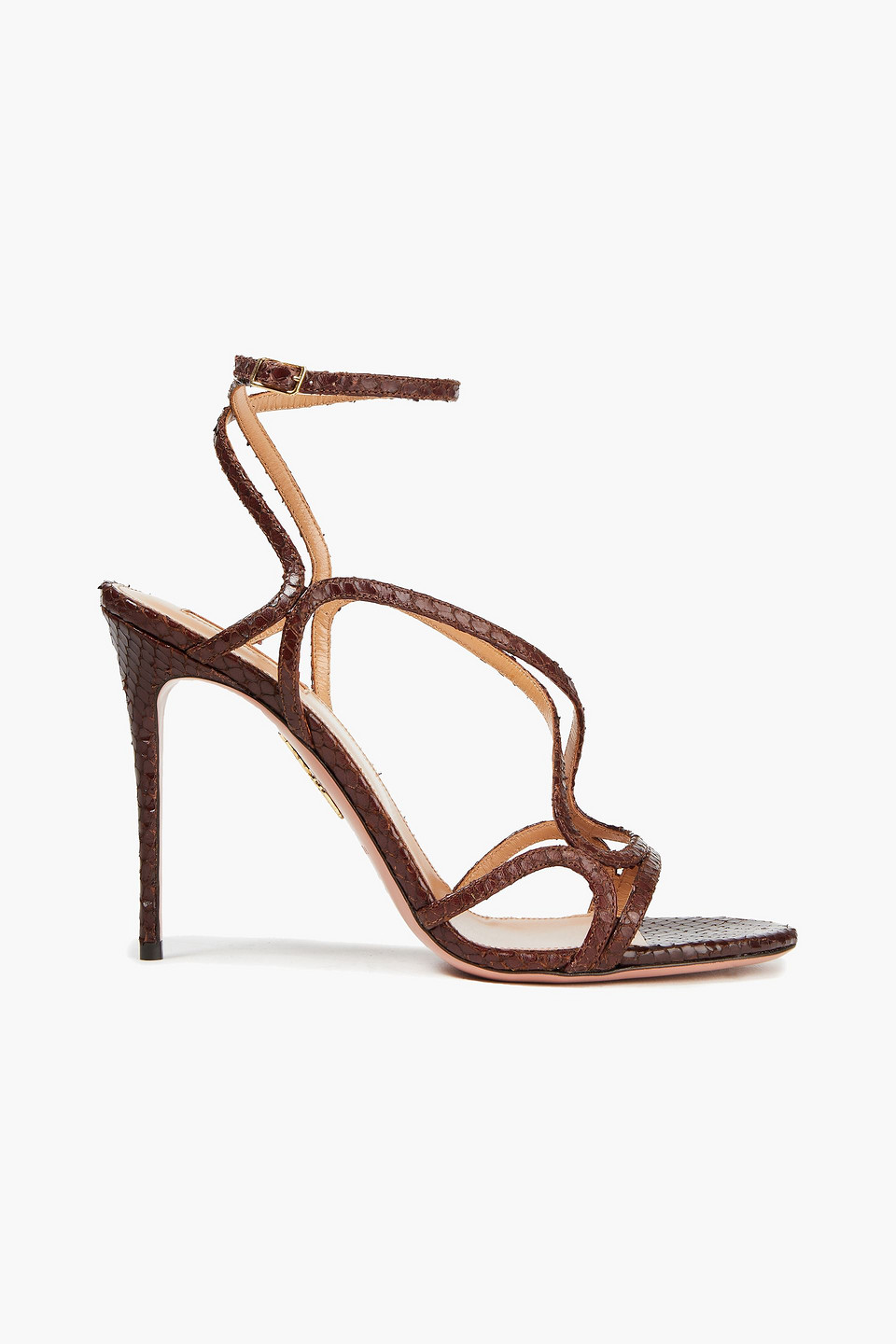 Aquazzura Woman Violetta 105 Snake-effect Leather Sandals Chocolate Size 41