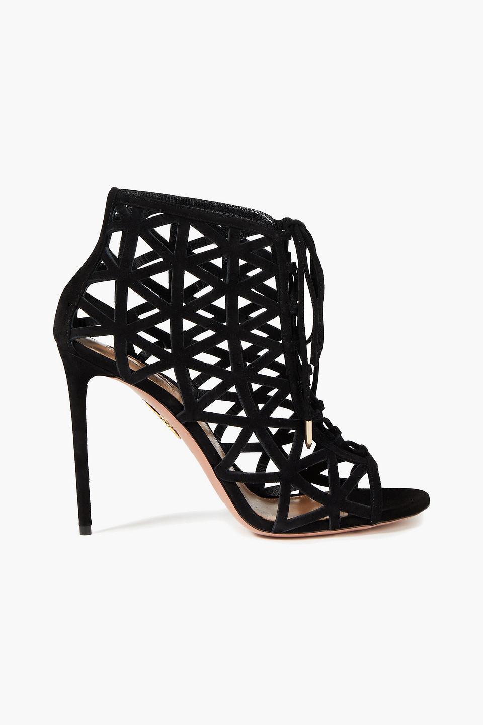 Aquazzura Woman Graphiste 105 Laser-cut Suede Sandals Black Size 37