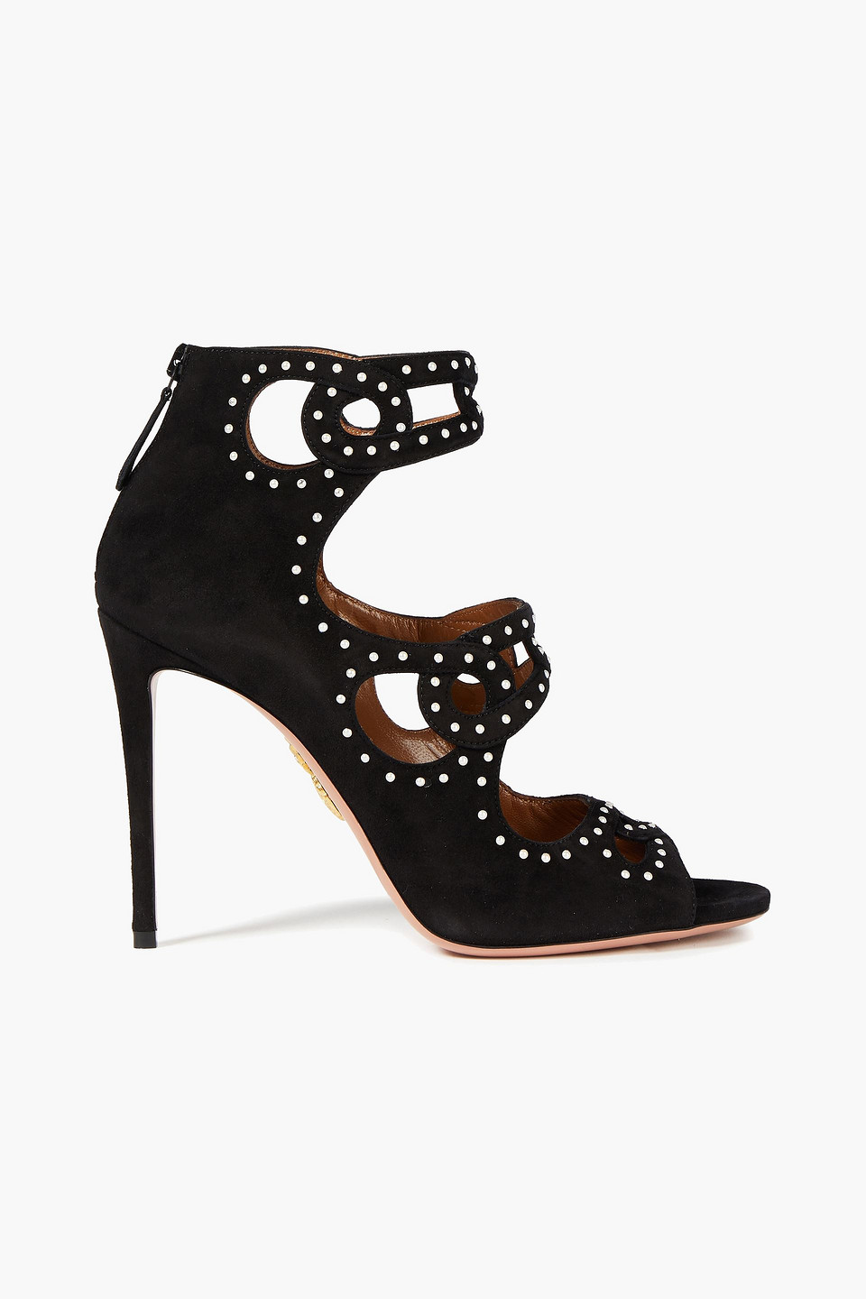 Aquazzura Woman Baku 105 Cutout Studded Suede Ankle Boots Black Size 37.5