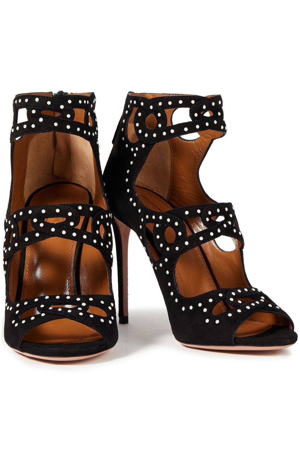 AQUAZZURA Baku 105 cutout studded suede ankle boots