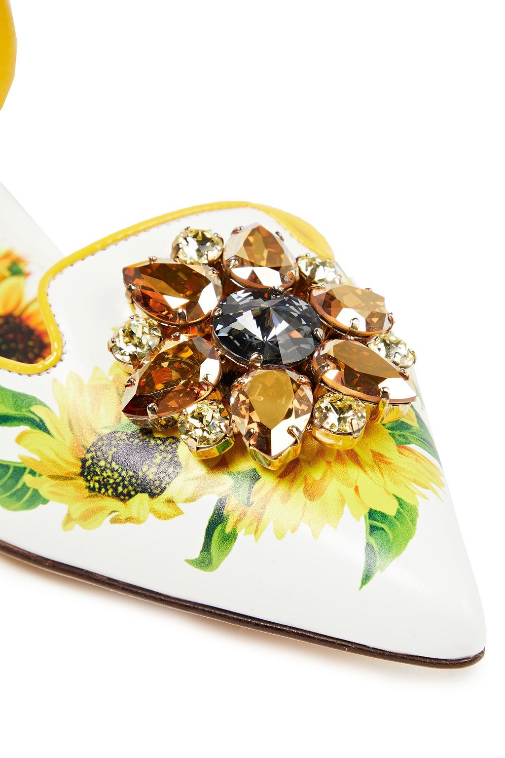 DOLCE&GABBANA Bellucci embellished floral-print leather point-toe flats