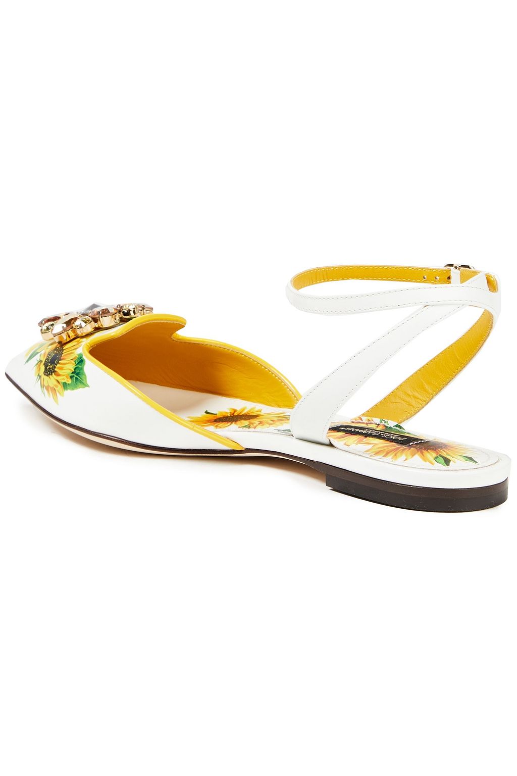 DOLCE&GABBANA Bellucci embellished floral-print leather point-toe flats