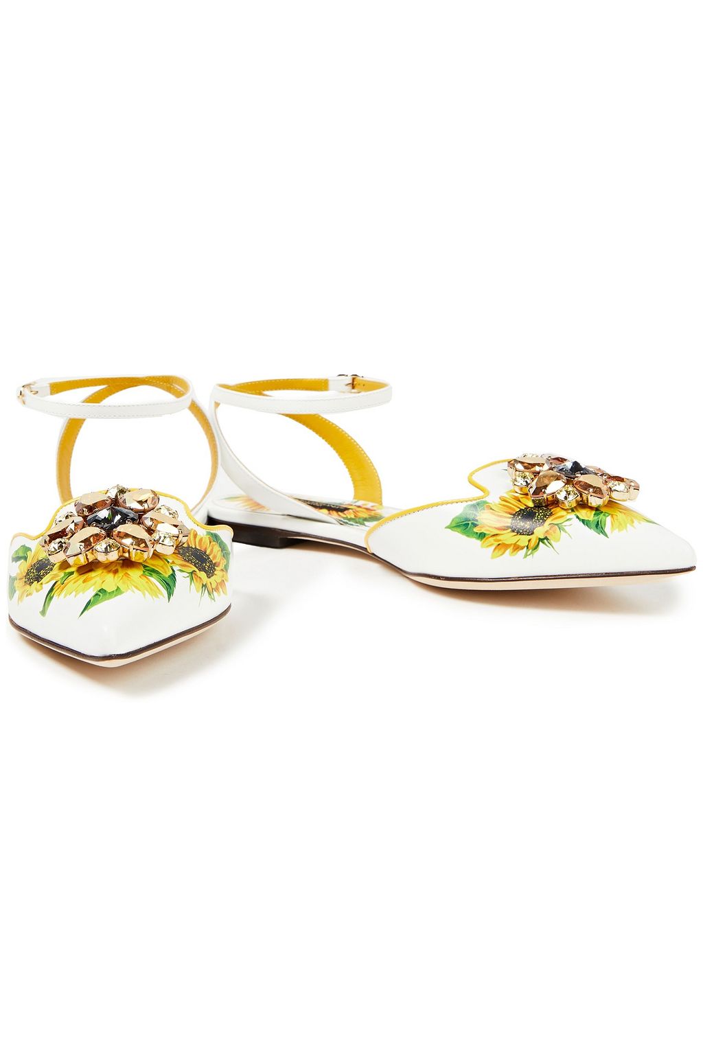 DOLCE&GABBANA Bellucci embellished floral-print leather point-toe flats