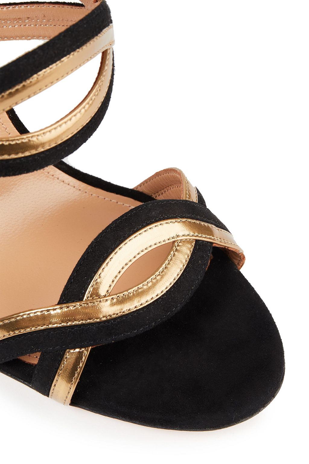 AQUAZZURA Moon Ray 105 cutout metallic leather and suede sandals