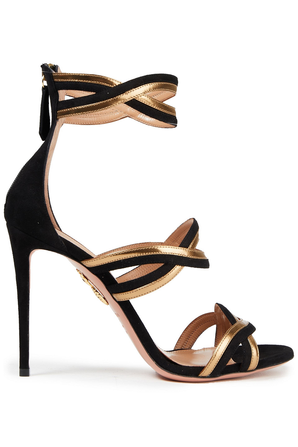 Aquazzura Woman Moon Ray 105 Cutout Metallic Leather And Suede Sandals Black Size 40