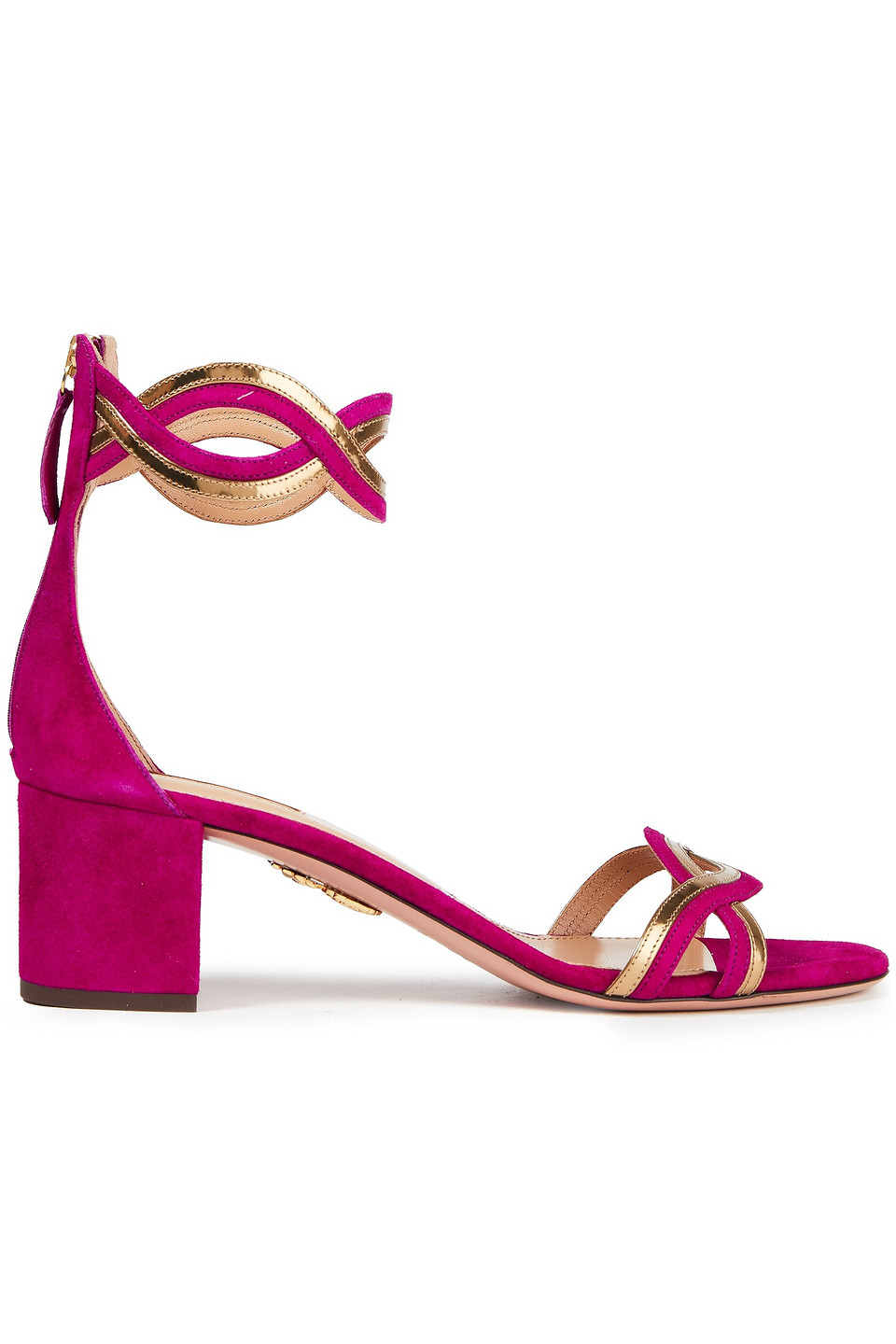 Aquazzura Woman Moon Ray 50 Cutout Metallic Leather-trimmed Suede Sandals Magenta Size 36.5