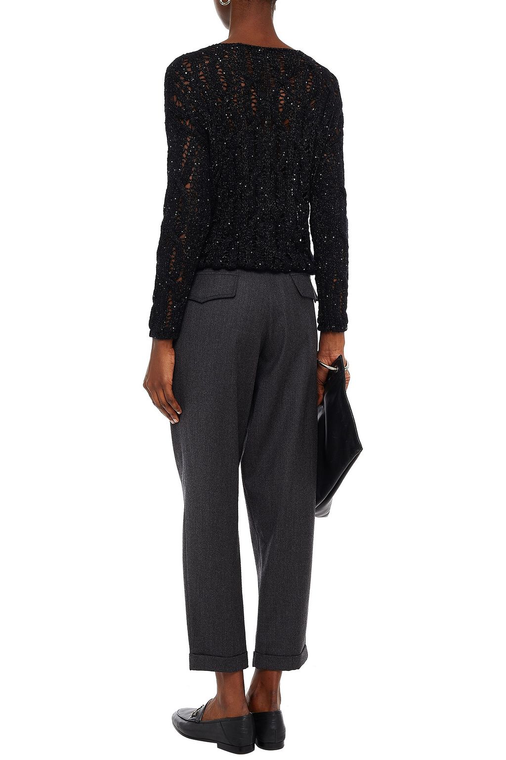 GENTRYPORTOFINO Sequin-embellished metallic cable and open-knit sweater