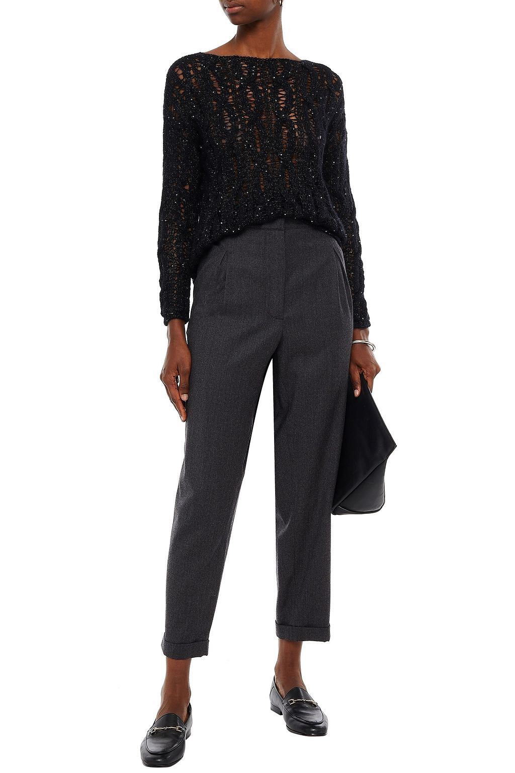 GENTRYPORTOFINO Sequin-embellished metallic cable and open-knit sweater