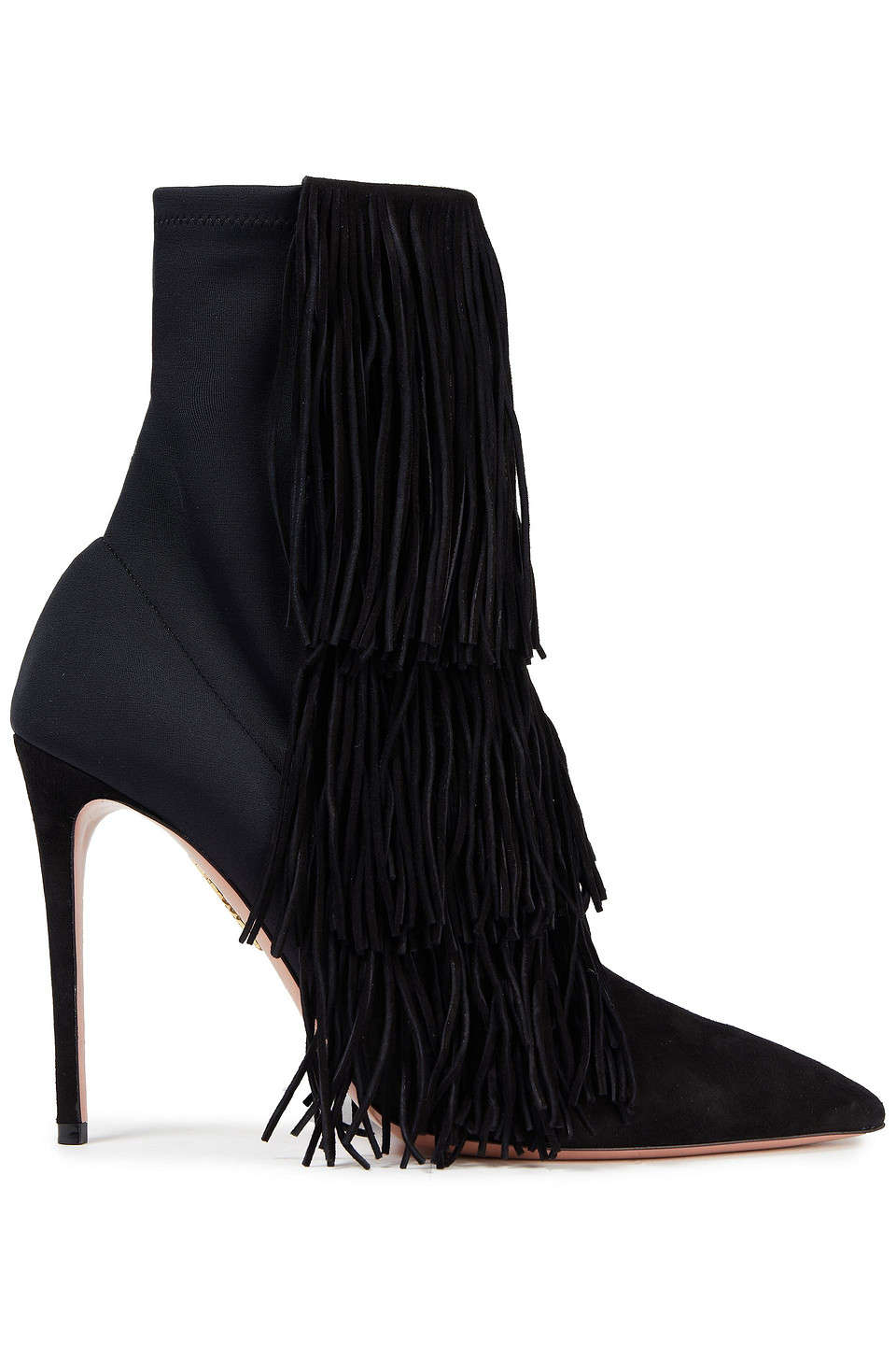 Aquazzura Woman Shake 105 Fringed Suede And Neoprene Sock Boots Black Size 42