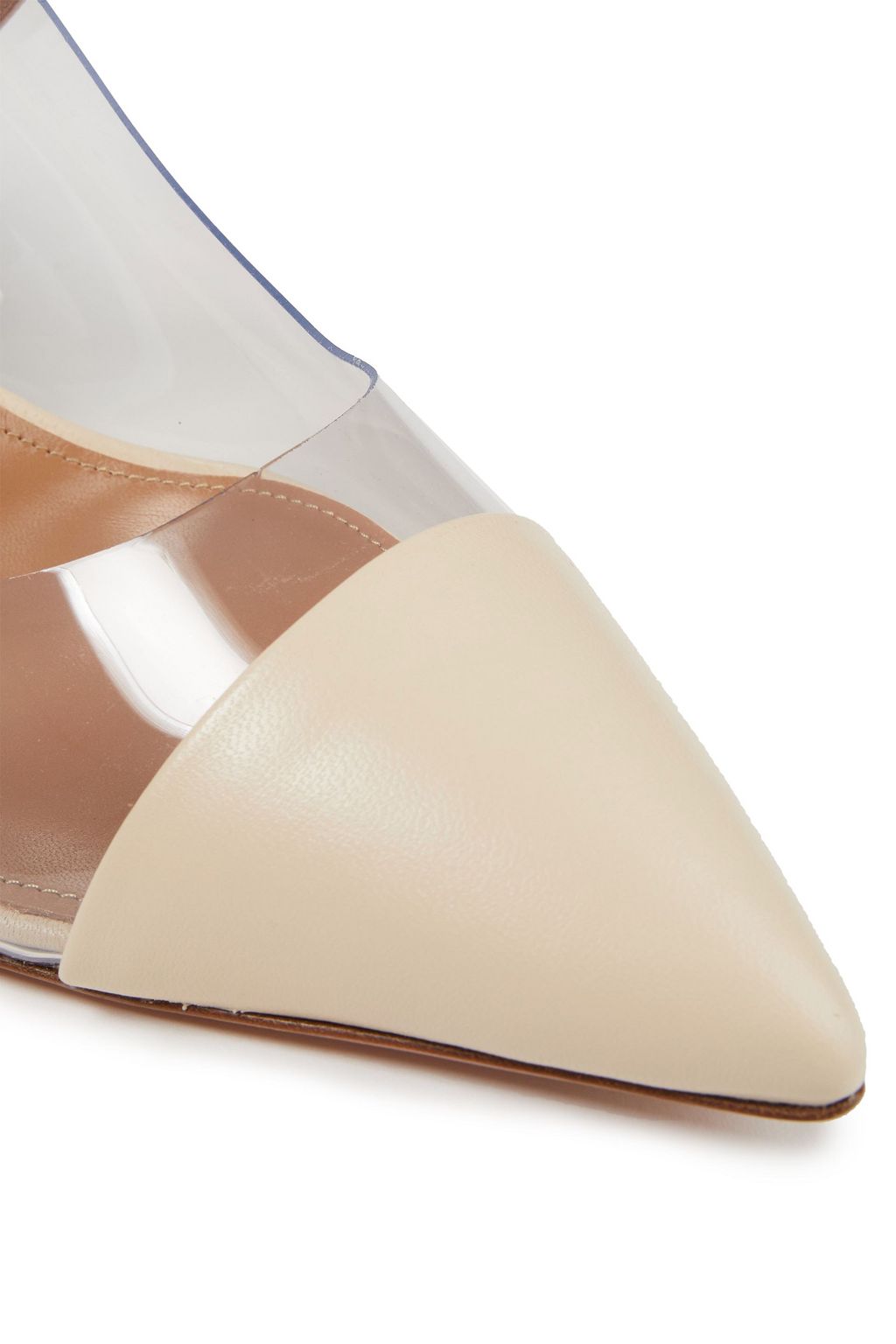 AQUAZZURA Oz 85 faux pearl-embellished leather and PVC mules