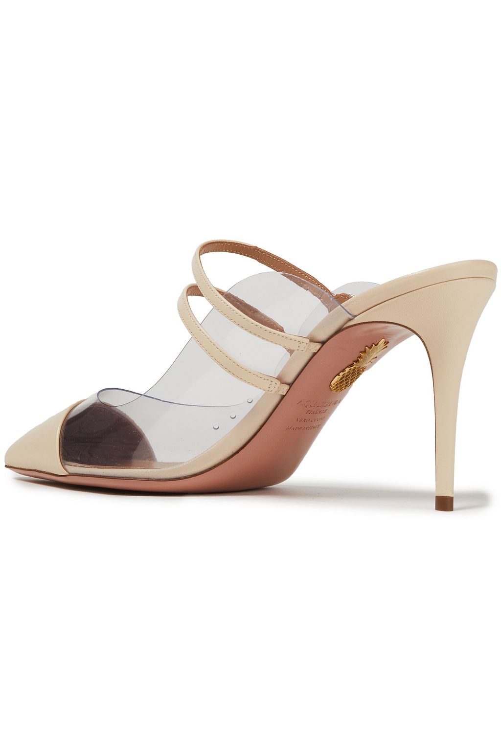 AQUAZZURA Oz 85 faux pearl-embellished leather and PVC mules