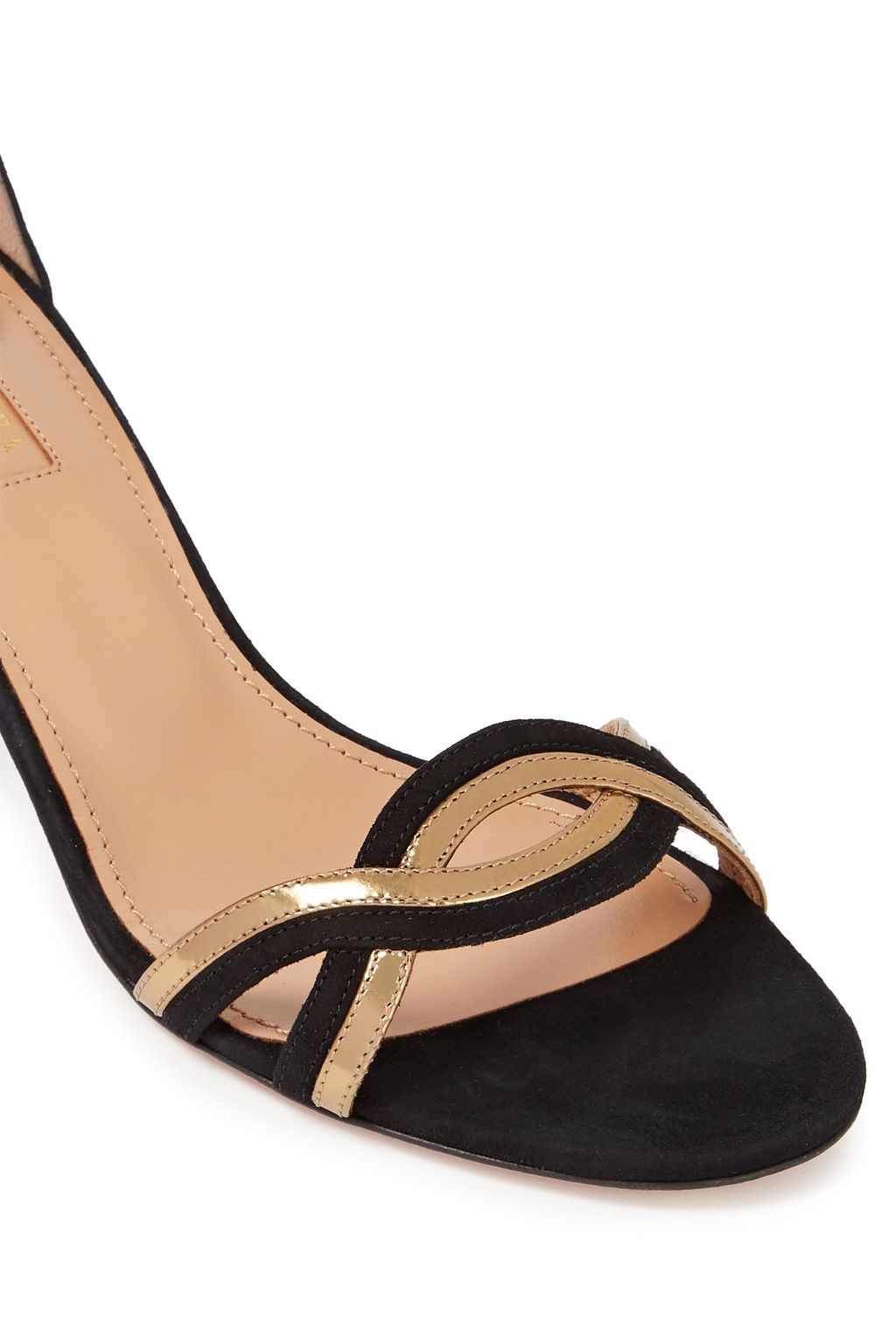AQUAZZURA Moon Ray 50 cutout metallic leather-trimmed suede sandals