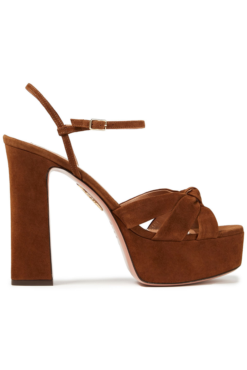 Aquazzura Woman Baba 125 Knotted Suede Platform Sandals Brown Size 40
