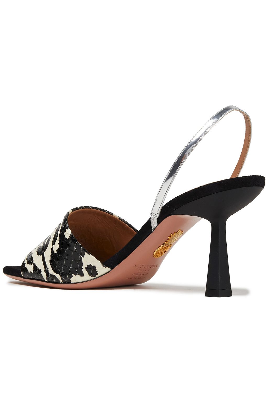 AQUAZZURA Leigh 75 Slingback-Sandalen aus Elapheleder, Leder und Veloursleder