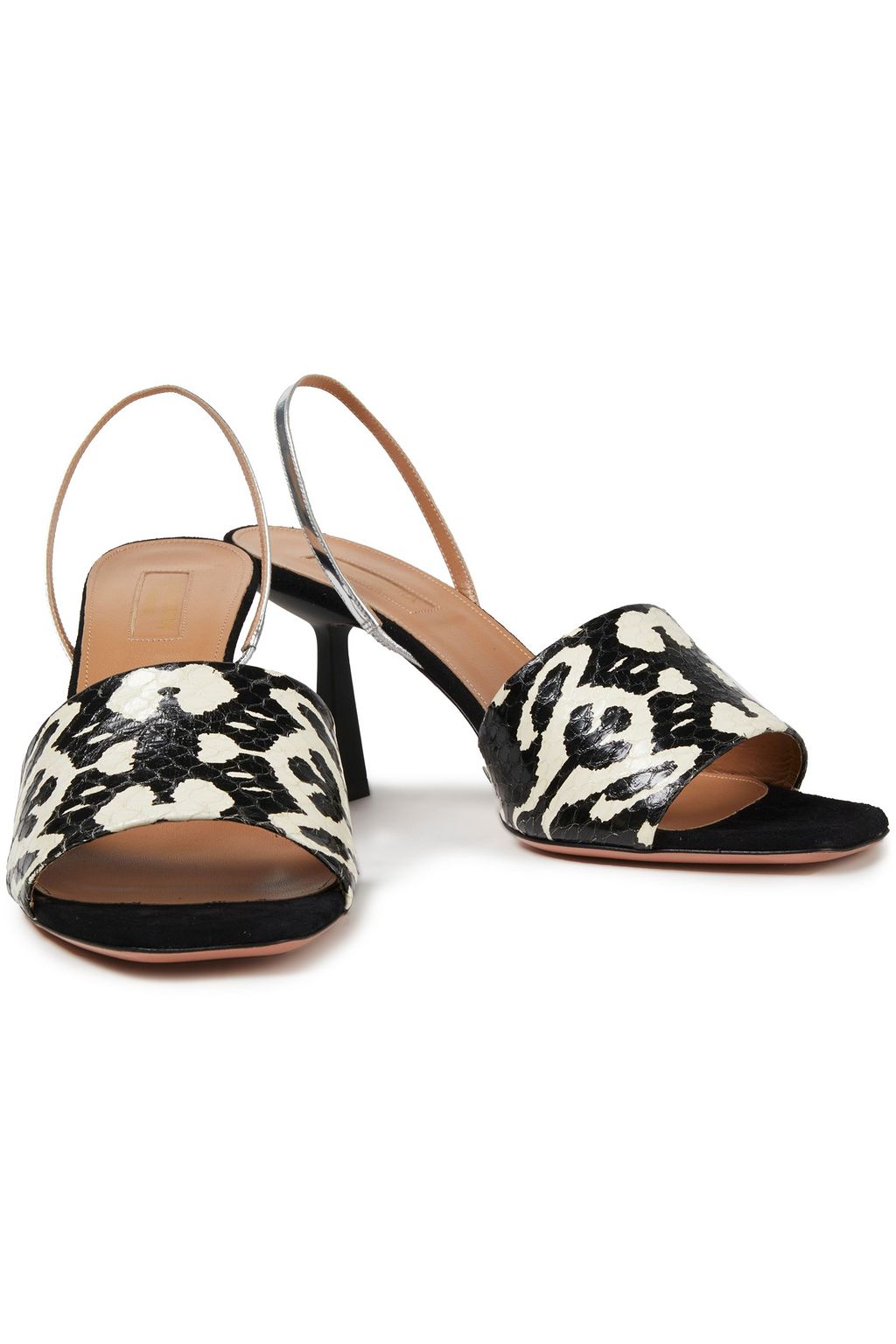 AQUAZZURA Leigh 75 Slingback-Sandalen aus Elapheleder, Leder und Veloursleder