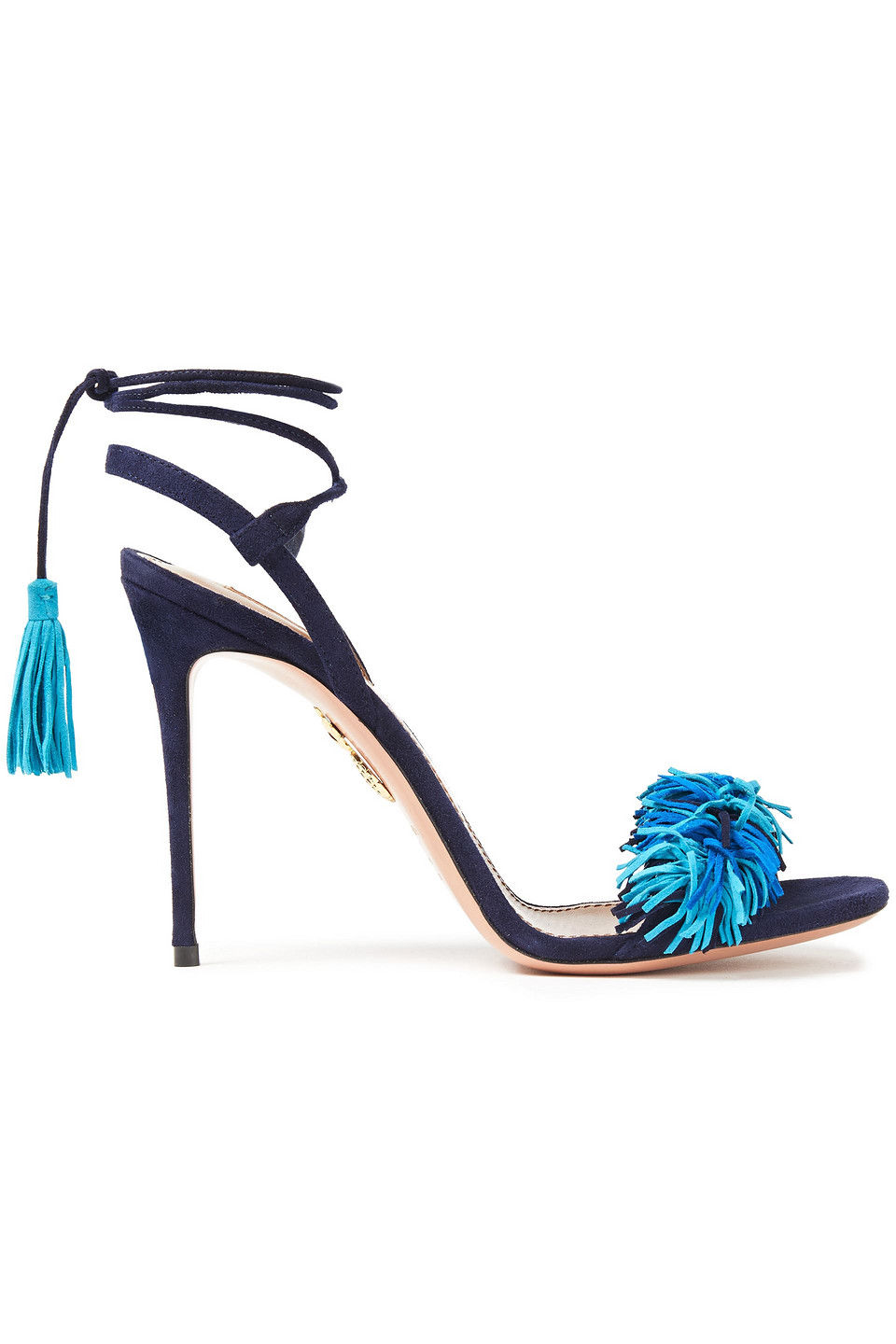 Aquazzura Woman Wild Thing 105 Fringed Suede Sandals Navy Size 39.5