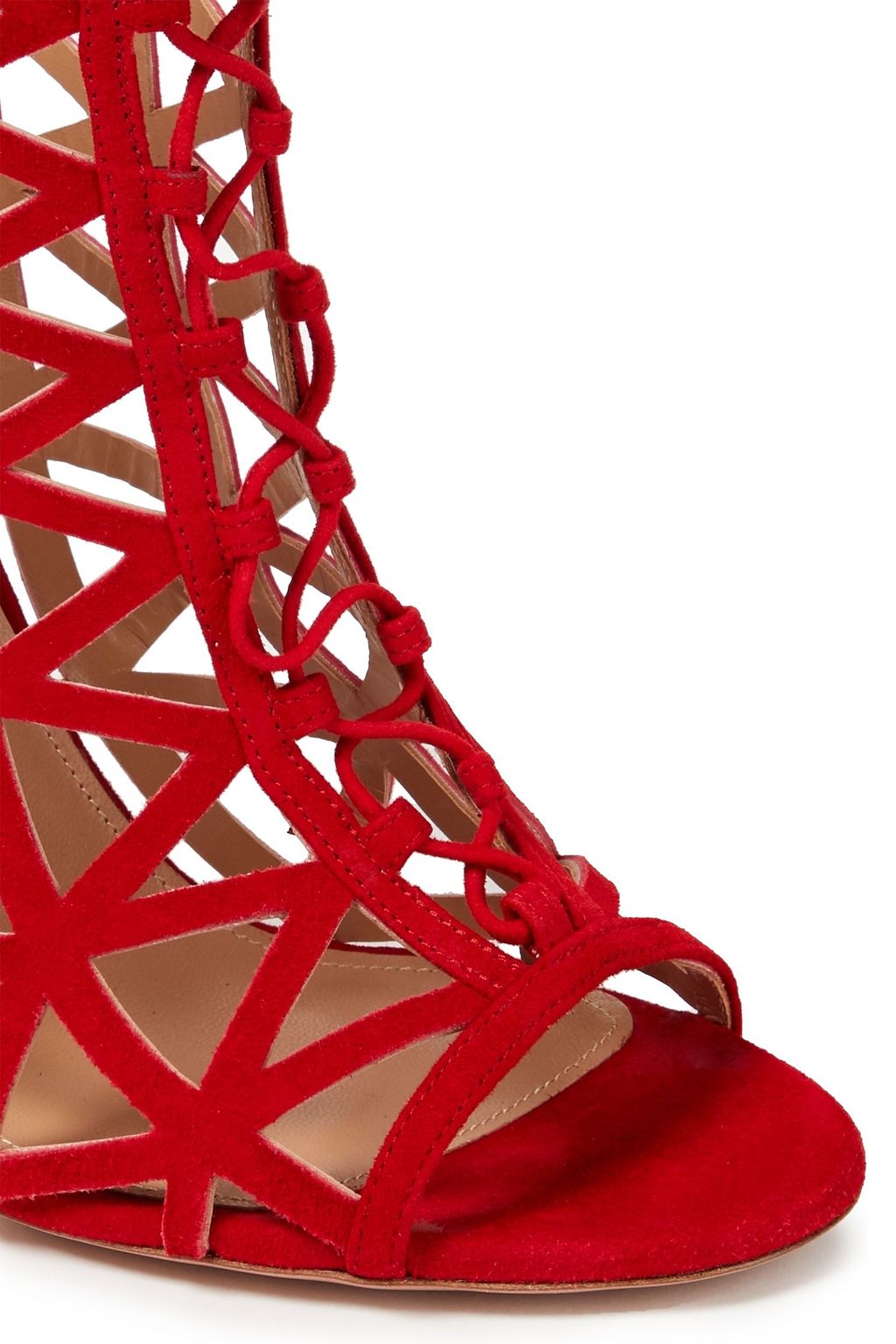 AQUAZZURA Graphiste 105 Sandalen aus lasergeschnittenem Veloursleder