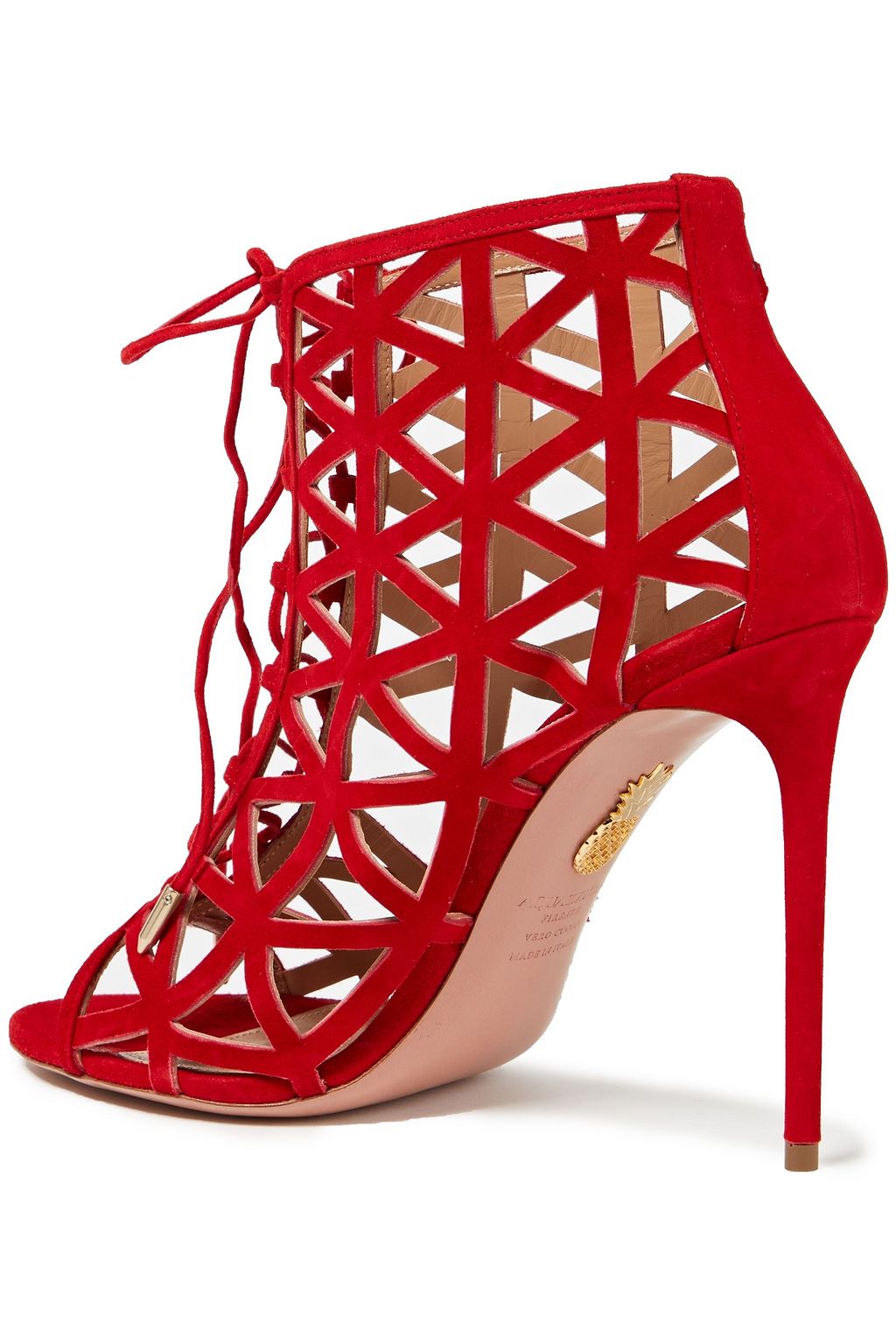 AQUAZZURA Graphiste 105 Sandalen aus lasergeschnittenem Veloursleder