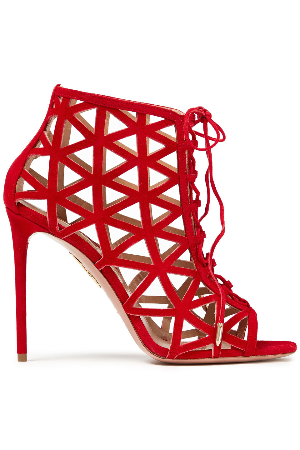 Aquazzura Woman Graphiste 105 Laser-cut Suede Sandals Red Size 36