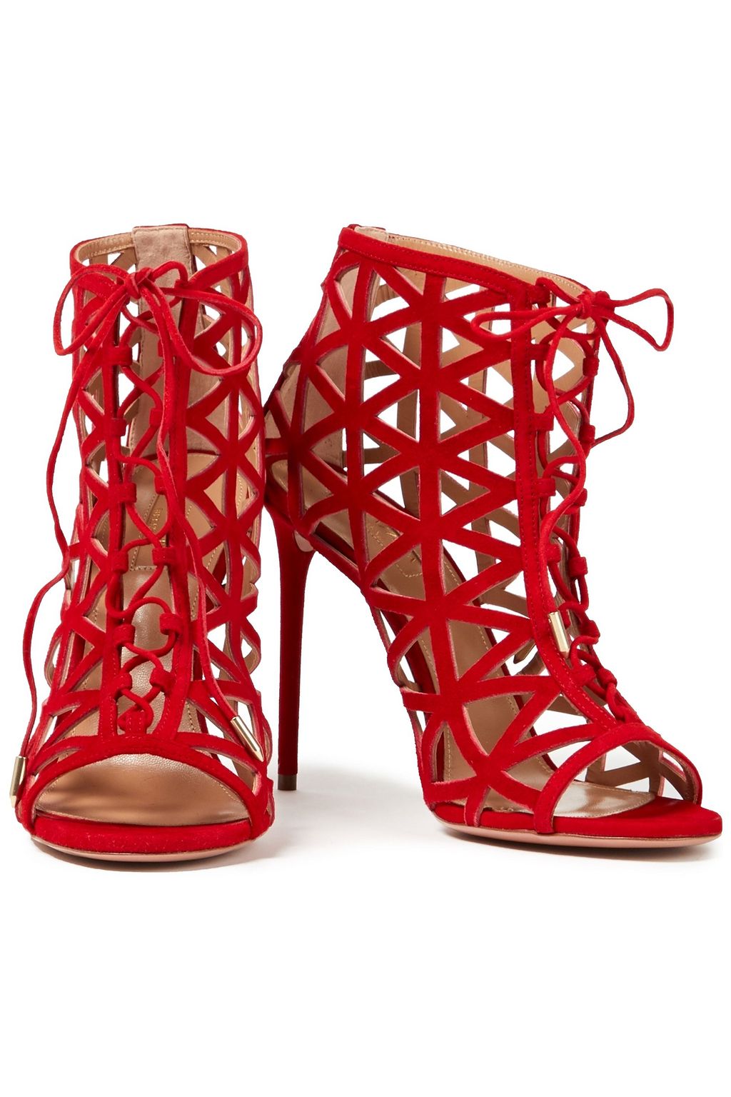 AQUAZZURA Graphiste 105 Sandalen aus lasergeschnittenem Veloursleder