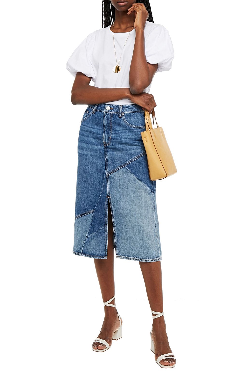 MAJE Poplin-paneled cotton-jersey top